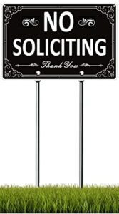 koomate no soliciting sign for house - all metal construction - no soliciting yard sign with stake - 12" x 8", 15.7" long metal stakes included