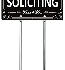 KooMate No Soliciting Sign for House - All Metal Construction - No Soliciting Yard Sign with Stake - 12" x 8", 15.7" Long Metal Stakes Included