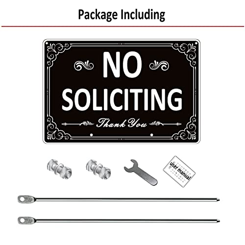 KooMate No Soliciting Sign for House - All Metal Construction - No Soliciting Yard Sign with Stake - 12" x 8", 15.7" Long Metal Stakes Included
