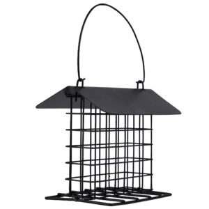 winemana outdoor wild bird feeder, black small hanging with metal, rainproof squirrel-proof, single suet cake style for outside office