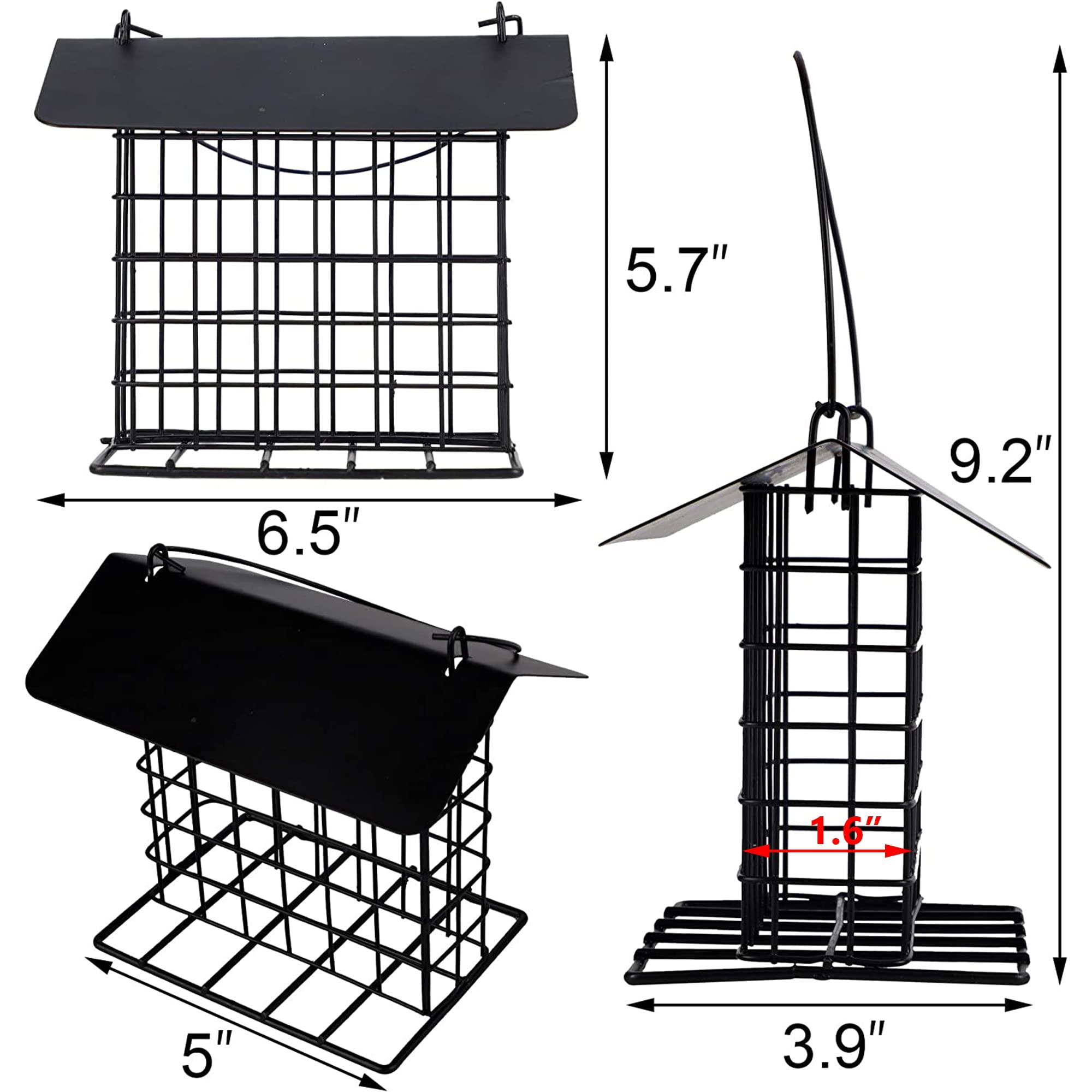 winemana Outdoor Wild Bird Feeder, Black Small Hanging with Metal, Rainproof Squirrel-Proof, Single Suet Cake Style for Outside Office