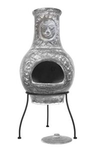outdoor clay chiminea fire pit overall size 34.2 inch tall - patio handcrafted chimenea, backyard fireplace with cover lid, rustic ceramic chimney