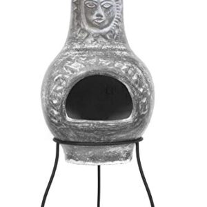 Outdoor Clay Chiminea Fire Pit Overall Size 34.2 inch Tall - Patio Handcrafted Chimenea, Backyard Fireplace with Cover Lid, Rustic Ceramic Chimney