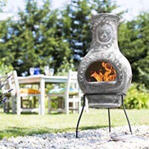 Outdoor Clay Chiminea Fire Pit Overall Size 34.2 inch Tall - Patio Handcrafted Chimenea, Backyard Fireplace with Cover Lid, Rustic Ceramic Chimney