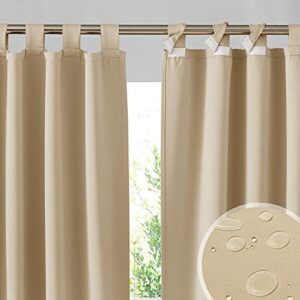 ryb home patio curtains outdoor 2 panels - detachable top waterproof outdoor blackout curtains drapes for porch pergola gezebo cabana sun room deck, w 52 x l 84 inch long, beige
