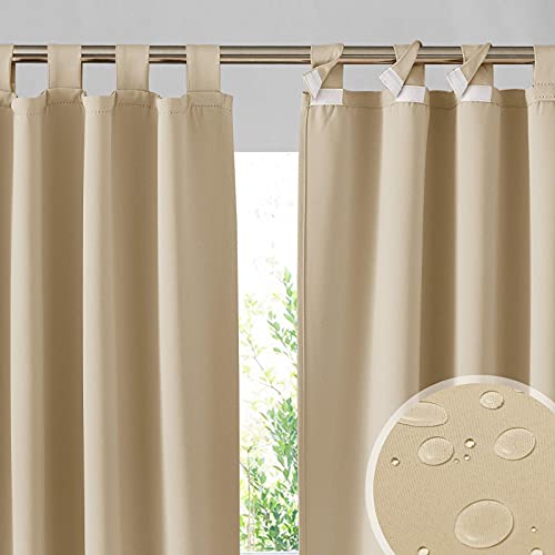 RYB HOME Patio Curtains Outdoor 2 Panels - Detachable Top Waterproof Outdoor Blackout Curtains Drapes for Porch Pergola Gezebo Cabana Sun Room Deck, W 52 x L 84 inch Long, Beige