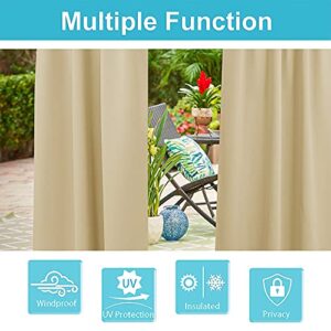 RYB HOME Patio Curtains Outdoor 2 Panels - Detachable Top Waterproof Outdoor Blackout Curtains Drapes for Porch Pergola Gezebo Cabana Sun Room Deck, W 52 x L 84 inch Long, Beige