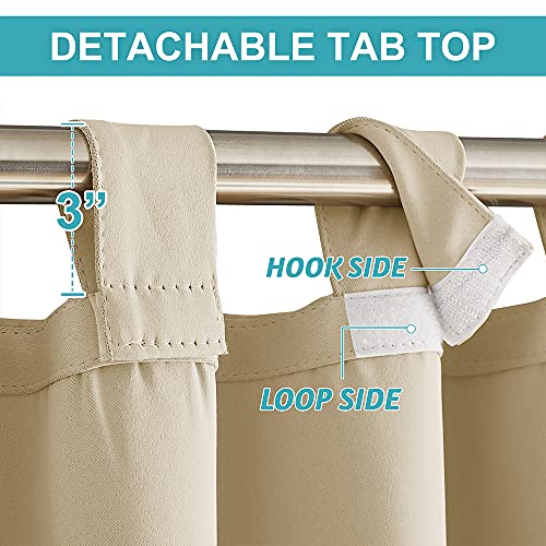 RYB HOME Patio Curtains Outdoor 2 Panels - Detachable Top Waterproof Outdoor Blackout Curtains Drapes for Porch Pergola Gezebo Cabana Sun Room Deck, W 52 x L 84 inch Long, Beige