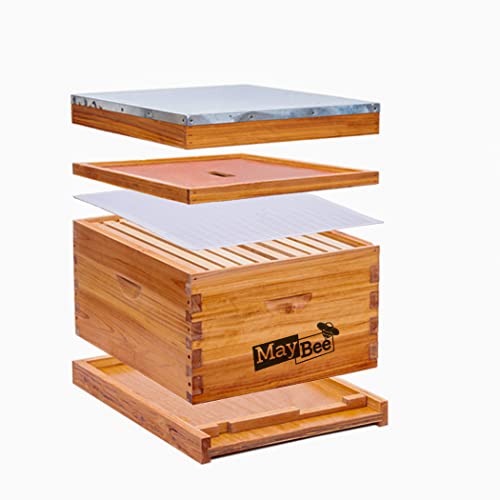 MayBee Beehive Starter Kit 10-Frame Bee Boxes and Frames Starter Kit Wax Coated Bee Hives and Supplies Starter Kit Including Beekeepig Tools Kit with Beekeeping Veil