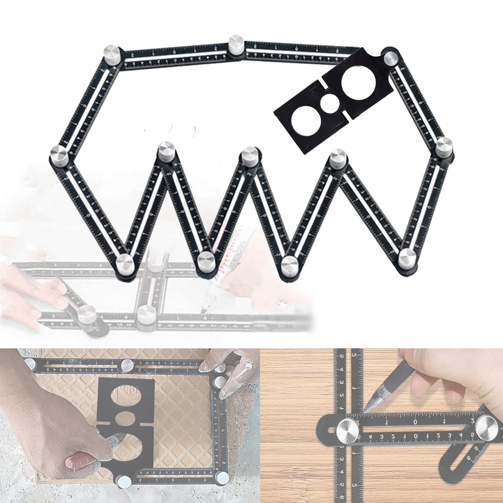 Multi angle measuring ruler,universal multi-angle measuring ruler 12 side hole positioning aluminum alloy multi angle measuring ruler template tool multi-angle measuring ruler with drilling locator