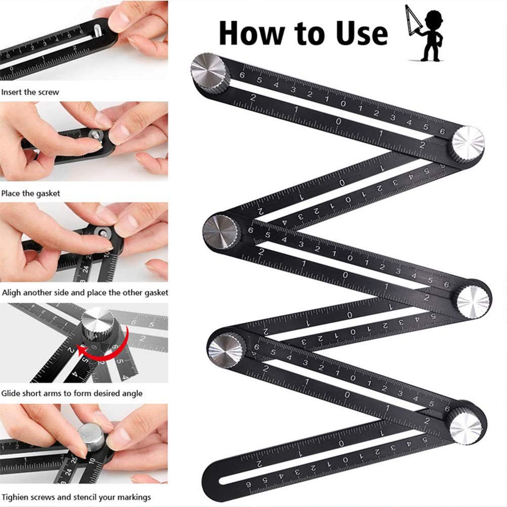 Multi angle measuring ruler,universal multi-angle measuring ruler 12 side hole positioning aluminum alloy multi angle measuring ruler template tool multi-angle measuring ruler with drilling locator