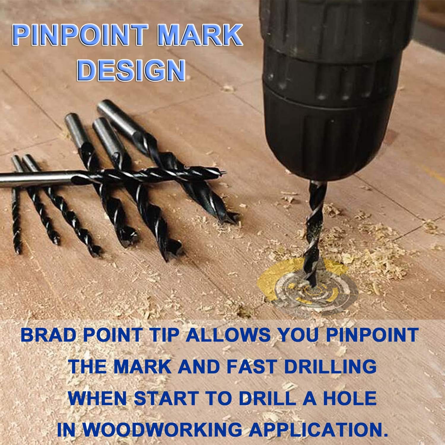 Brad Point Drill Bits - 8 Pcs 3-10mm Spur Point Spiral Twist Wood Metric Drill Bits with Durable Case Wood Working Tool for Hardwood or Softwood (Black)