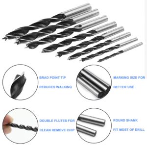 Brad Point Drill Bits - 8 Pcs 3-10mm Spur Point Spiral Twist Wood Metric Drill Bits with Durable Case Wood Working Tool for Hardwood or Softwood (Black)