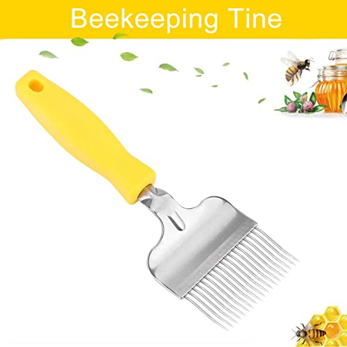 GOTOTOP Beekeeping Uncapping Fork Bee Keeping Bee Honey Uncapping Fork Stainless Steel Tine Beekeeping Honey Beekeeping Extractor Tool, 8.66 x 2.76 Inch,Yellow