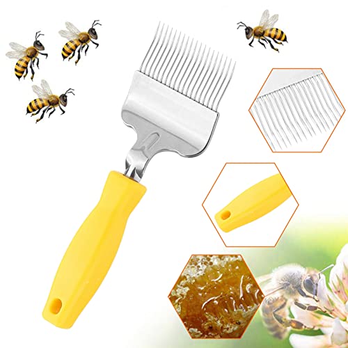 GOTOTOP Beekeeping Uncapping Fork Bee Keeping Bee Honey Uncapping Fork Stainless Steel Tine Beekeeping Honey Beekeeping Extractor Tool, 8.66 x 2.76 Inch,Yellow