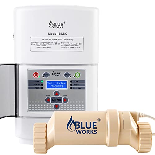 BLUE WORKS Saltwater Pool Chlorine Generator System BLSC Chlorinator for 20K Above Ground Pool & Flow Switch | Cell Plates provided by American Company