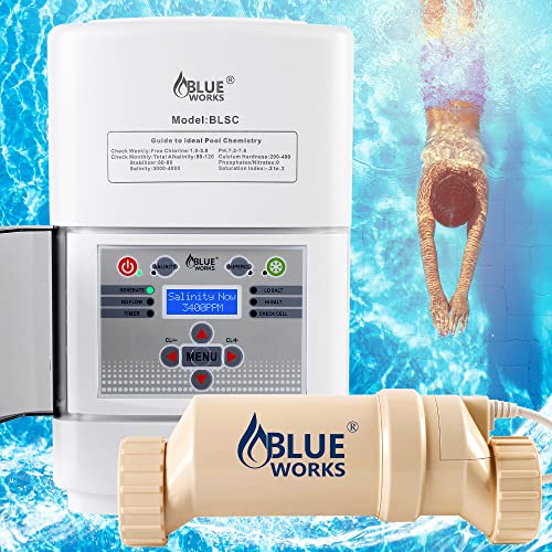 BLUE WORKS Saltwater Pool Chlorine Generator System BLSC Chlorinator for 20K Above Ground Pool & Flow Switch | Cell Plates provided by American Company