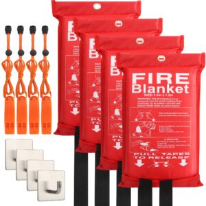 eldar 4-pack fire blanket - x-large fiberglass fire blanket fire suppression blanket - fire blankets emergency for people - fire safety blanket with emergency whistles - fireblanket for kitchen, home