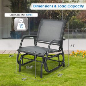 Giantex Swing Glider Chair W/Study Metal Frame Comfortable Patio Chair Love-Seat for Garden, Porch, Backyard, Poolside, Lawn Outdoor Rocking Chair (1, Gray)