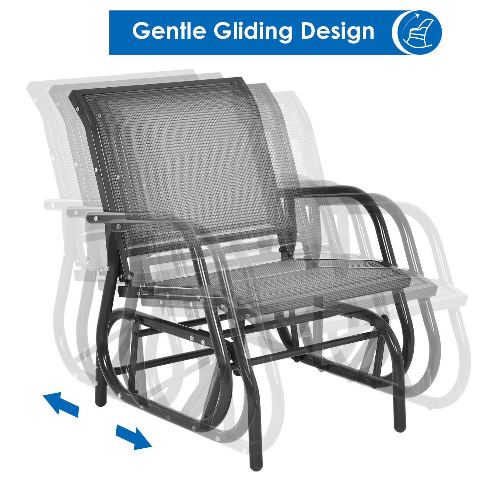 Giantex Swing Glider Chair W/Study Metal Frame Comfortable Patio Chair Love-Seat for Garden, Porch, Backyard, Poolside, Lawn Outdoor Rocking Chair (1, Gray)