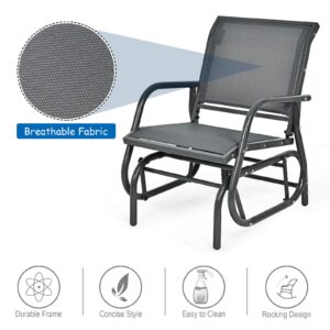 Giantex Swing Glider Chair W/Study Metal Frame Comfortable Patio Chair Love-Seat for Garden, Porch, Backyard, Poolside, Lawn Outdoor Rocking Chair (1, Gray)