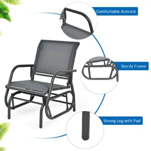 Giantex Swing Glider Chair W/Study Metal Frame Comfortable Patio Chair Love-Seat for Garden, Porch, Backyard, Poolside, Lawn Outdoor Rocking Chair (1, Gray)