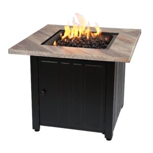 endless summer, the harper, square 30" outdoor propane fire pit, includes black fire glass, table insert, and protective cover