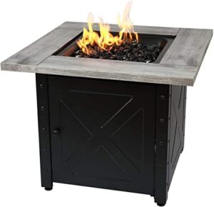 endless summer, the mason, square 30" outdoor propane fire pit, includes black fire glass, matching table insert, & protective cover