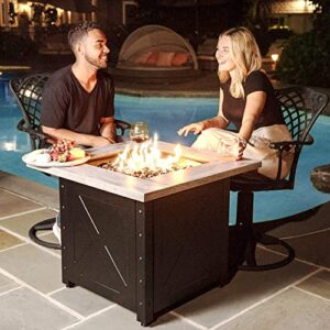 Endless Summer, The Mason, Square 30" Outdoor Propane Fire Pit, Includes Black Fire Glass, Matching Table Insert, & Protective Cover