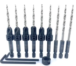 ftg usa countersink drill bit set 6 pc #6 (9/64") wood countersink drill bit pro pack countersink set, with 3 replacement tapered countersink bit #6(9/64"), 1 stop collar, hex wrench