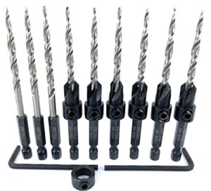ftg usa countersink drill bit set 6 pc #8 (11/64") wood countersink drill bit pro pack countersink set, with 3 replacement tapered countersink bits #8 (11/64"), 1 stop collar, 2 hex wrench
