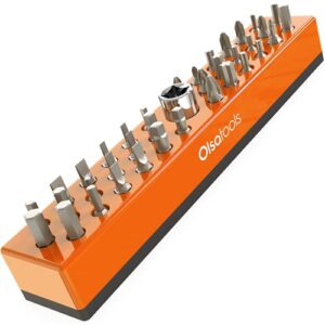 olsa tools professional hex bit organizer with magnetic base | professional quality hex bit holder for your specialty, drill or tamper bits (orange)
