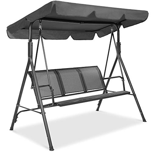 Best Choice Products 2-Seater Outdoor Adjustable Canopy Swing Glider, Patio Loveseat Bench for Deck, Porch w/Armrests, Textilene Fabric, Steel Frame - Gray