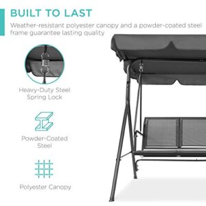 Best Choice Products 2-Seater Outdoor Adjustable Canopy Swing Glider, Patio Loveseat Bench for Deck, Porch w/Armrests, Textilene Fabric, Steel Frame - Gray