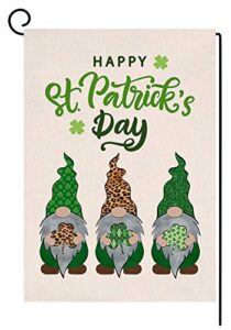 st. patricks day gnomes garden flag vertical double sided burlap yard spring shamrock outdoor decor 12 x 18 inches