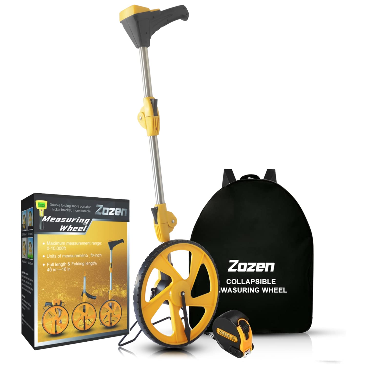 Zozen Measuring Wheel Digital Display, Foldable Feet/Meter Digital Measuring Wheel, Measure Wheel Digital with Backlit Display | Up to 99,999Ft/ 99,999M | Easy to Carrying With cloth backpack.