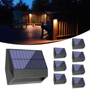 bridika solar fence lights led solar wall lights outdoor ip65 waterproof 2 lighting modes for backyard garden garage and pathway (warm and cool light, 4 packs)