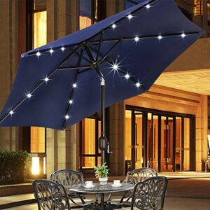 Blissun 7.5 ft Solar Umbrella 18 LED Lighted Patio Umbrella Table Market Umbrella with Tilt and Crank Outdoor Umbrella for Garden, Deck, Backyard, Pool and Beach (Navy Blue)