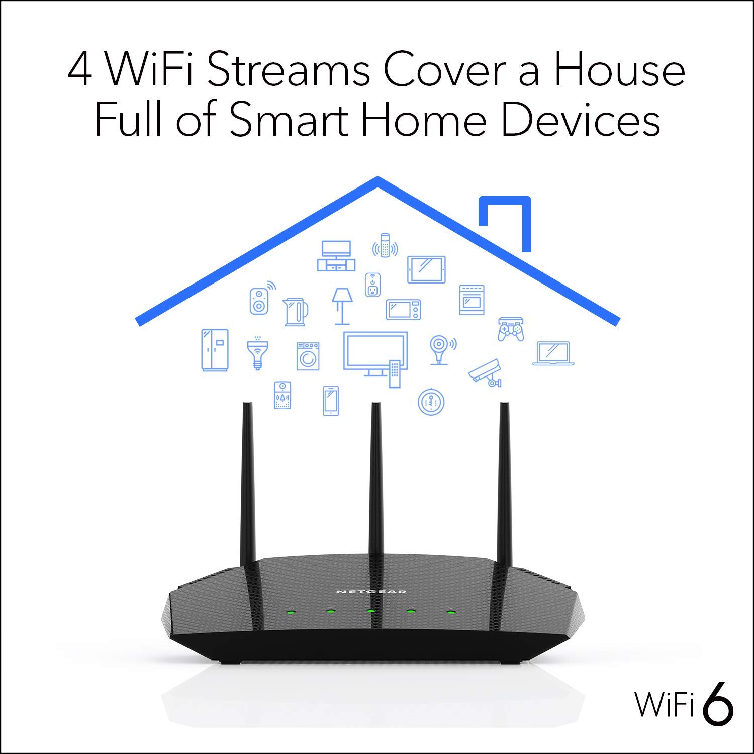 NETGEAR 4-Stream WiFi 6 Router (R6700AX) – AX1800 Wireless Speed (Up to 1.8 Gbps) | 1,500 sq. ft. Coverage (Renewed)