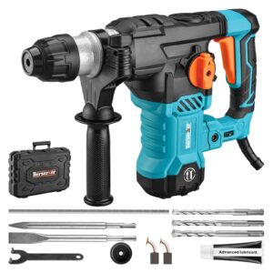 berserker 1-1/4" sds-plus rotary hammer drill with vibration control,safety clutch,12.5 amp 4 functions corded rotomartillo for concrete-including 3 drill bits,flat and point chisel,carrying case