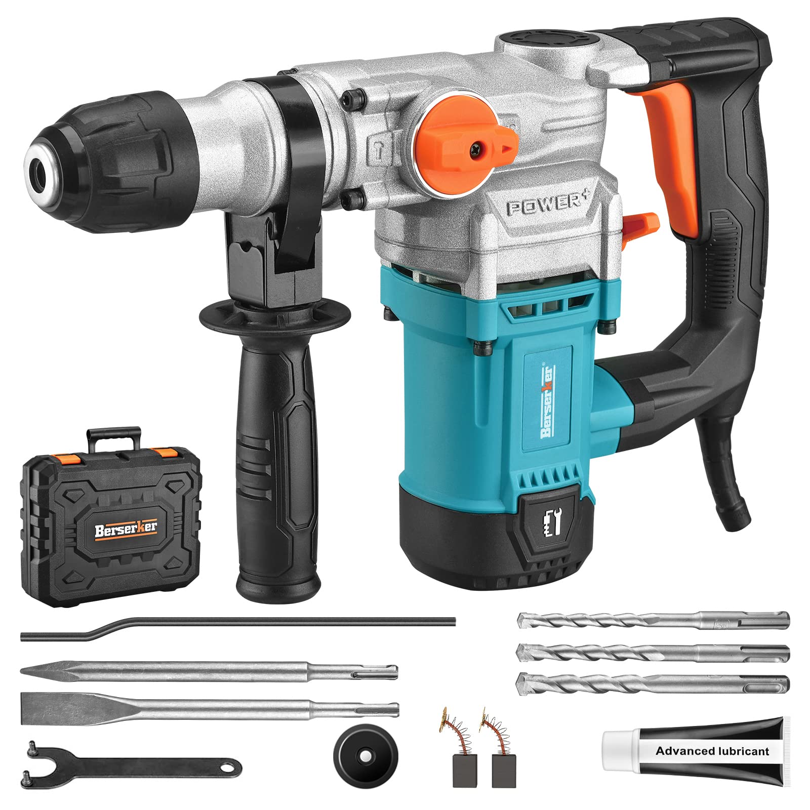 Berserker 1-1/8" SDS-Plus Rotary Hammer Drill with Safety Clutch,9 Amp 3 Functions Corded Rotomartillo for Concrete - Including 3 Drill Bits,Flat Chisel, Point Chisel,Carrying Case