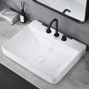 vesla home 23 x 18 inch large rectangular porcelain ceramic drop in bathroom vessel sink,modern above counter basin for lavatory vanity cabinet