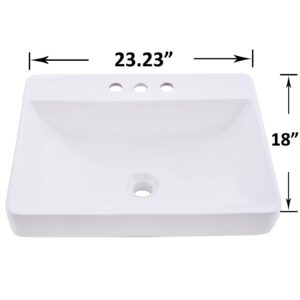 VESLA HOME 23 x 18 inch Large Rectangular Porcelain Ceramic Drop in Bathroom Vessel Sink,Modern Above Counter Basin for Lavatory Vanity Cabinet