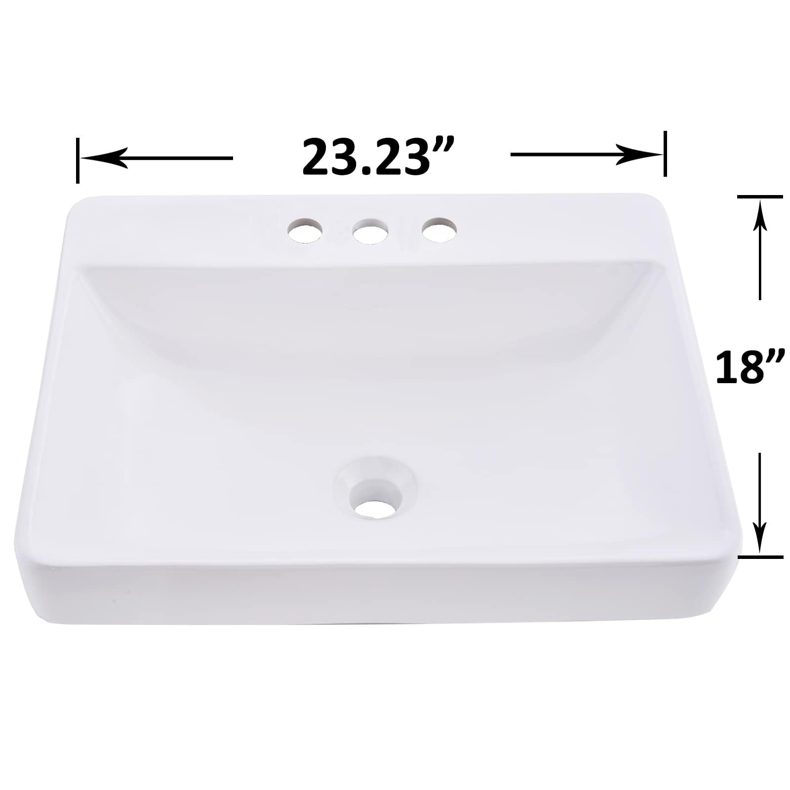 VESLA HOME 23 x 18 inch Large Rectangular Porcelain Ceramic Drop in Bathroom Vessel Sink,Modern Above Counter Basin for Lavatory Vanity Cabinet