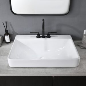 VESLA HOME 23 x 18 inch Large Rectangular Porcelain Ceramic Drop in Bathroom Vessel Sink,Modern Above Counter Basin for Lavatory Vanity Cabinet