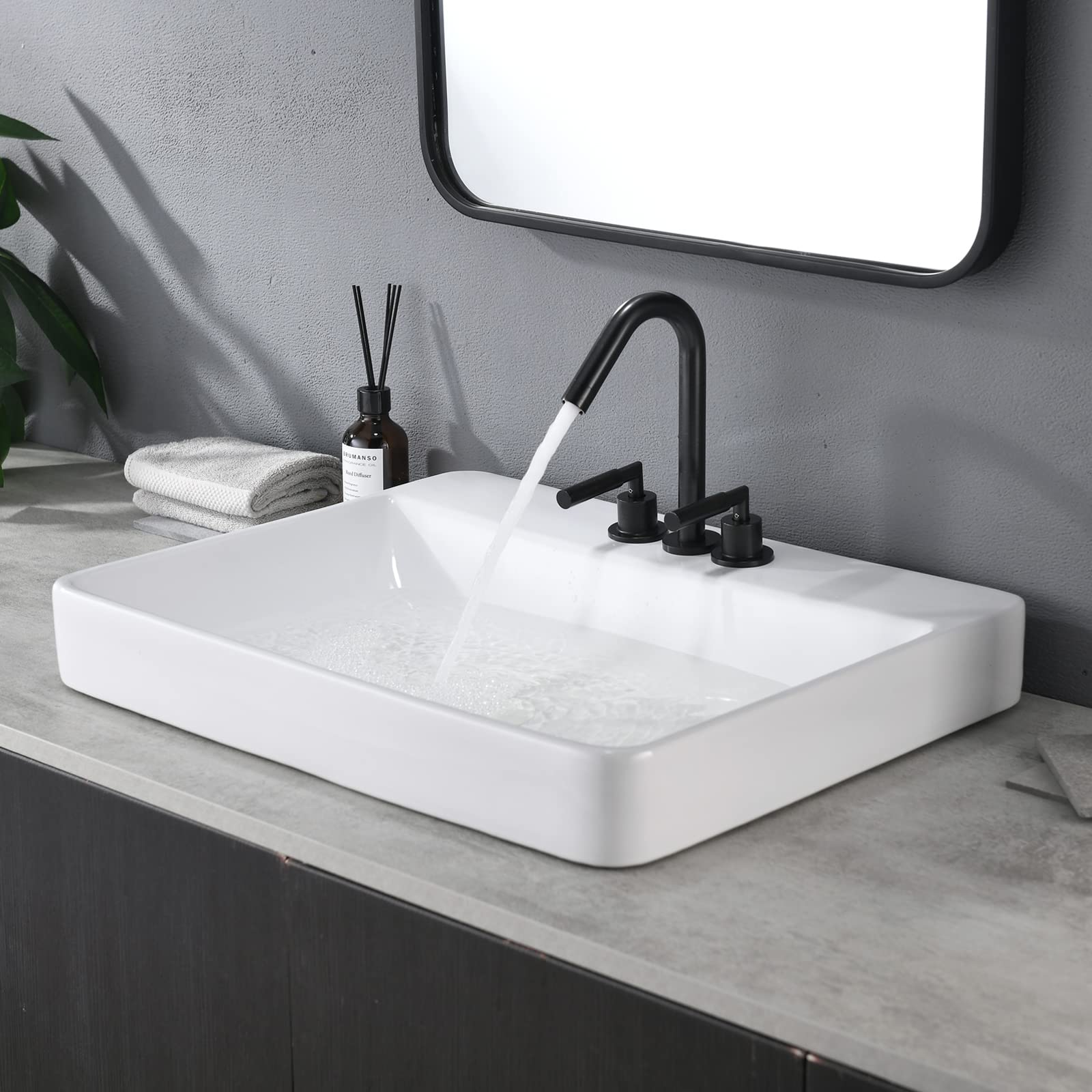 VESLA HOME 23 x 18 inch Large Rectangular Porcelain Ceramic Drop in Bathroom Vessel Sink,Modern Above Counter Basin for Lavatory Vanity Cabinet