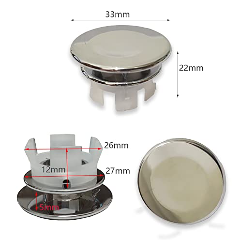 4 Pack Basin Sink Overflow Cap, Sink Overflow Cover, Solid Round Hole Cover Replacement Insert in Hole Caps (22mm-24mm) for Bathroom Kitchen