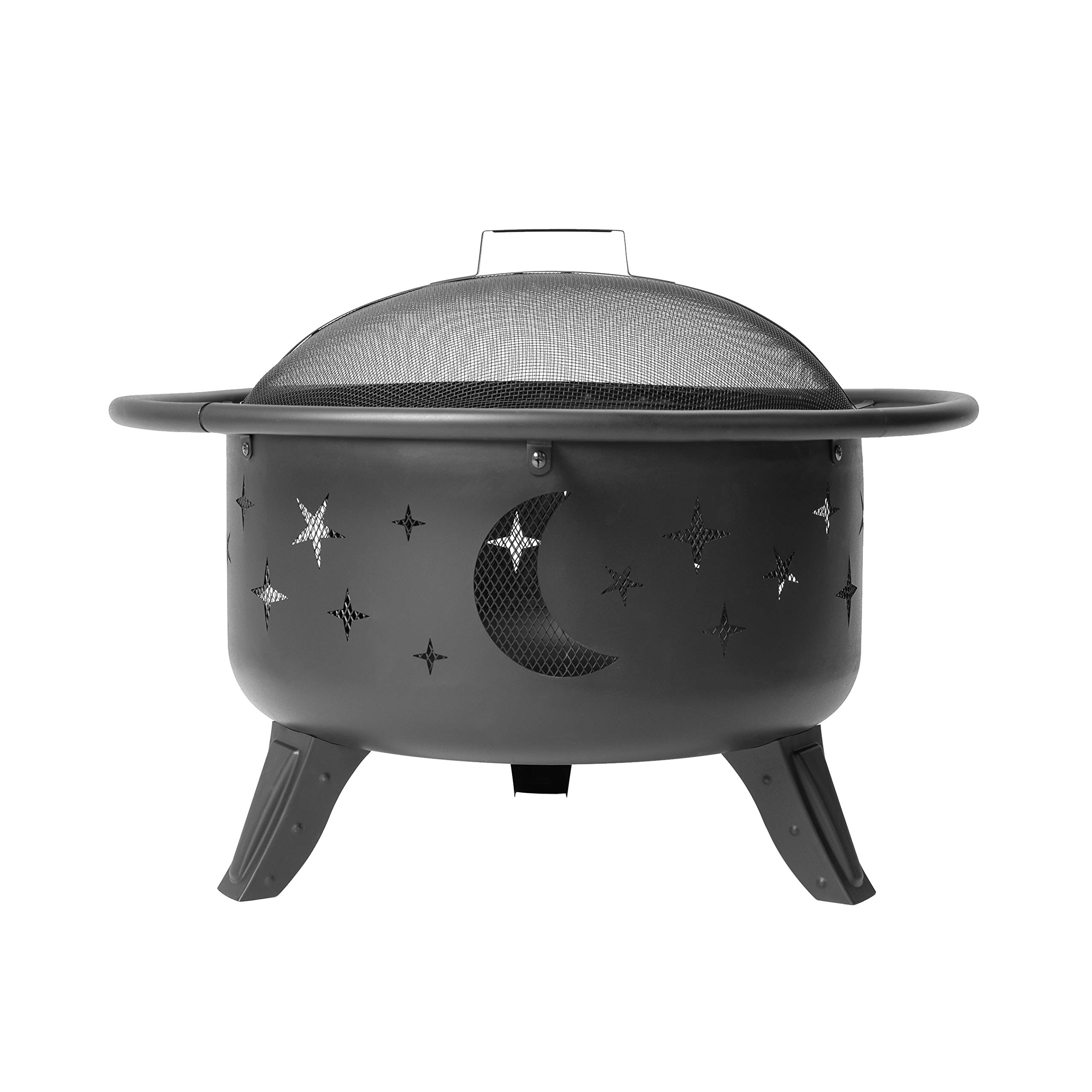 Amazon Basics Moon and Star Round Wood Burning Fire Pit - 32-Inch, Black