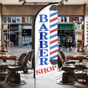 Barber Flag, Barbershop Flags with Pole Kit, Barbershop Flag with Pole Set for Businesses, Advertising Swooper Feather Flag Banner Sign for Barber Shop Business 11FT