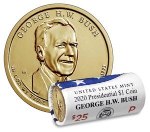 2020 p george h.w. bush - bankroll of 25 presidential dollars uncirculated